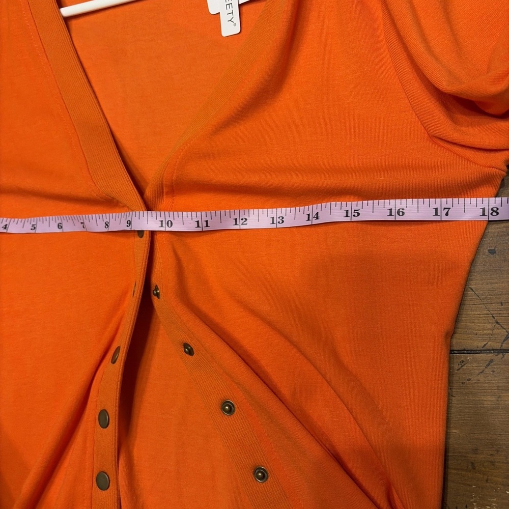 Brand New With Tag Retro Long Cheerful Orange Cardigan Size M Metal Snaps - Picture 6 of 7